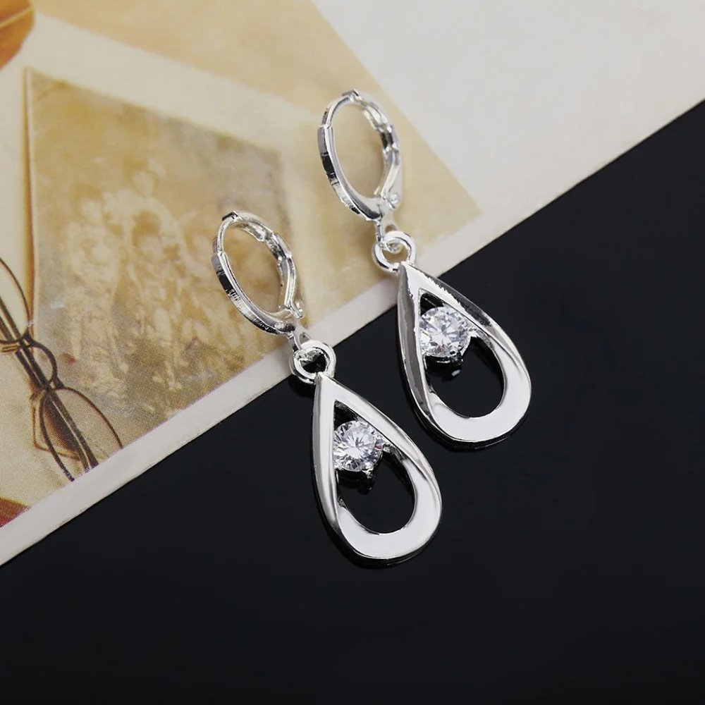 Gorgeous Sterling Silver Crystal Teardrop Earrings " Hypoallergenic " - Picture 4 of 8